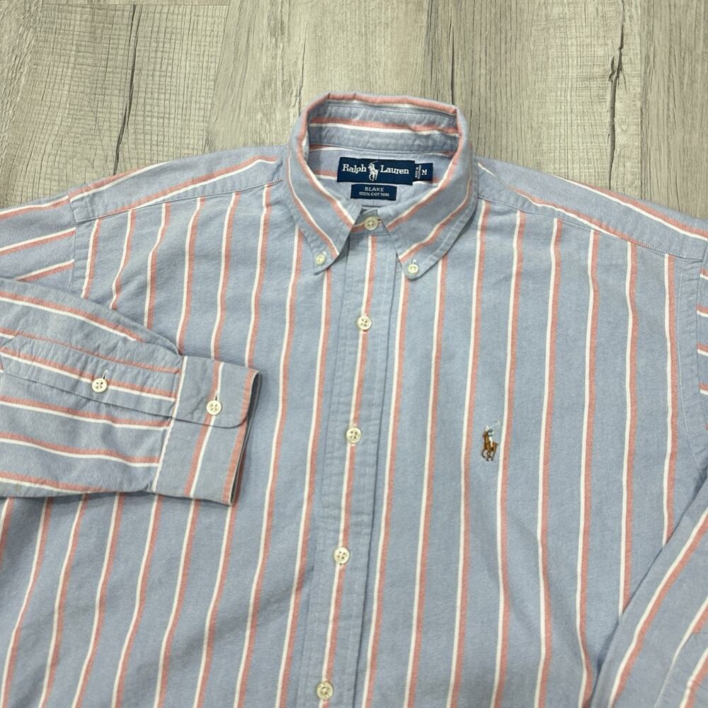 Ralph Lauren Blake Shirt Mens Medium Blue Striped Button Down Long Sleeve Preppy